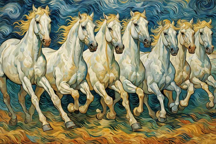 Abstract Seven White Horses Artwork for Creativity & Innovation in West Direction